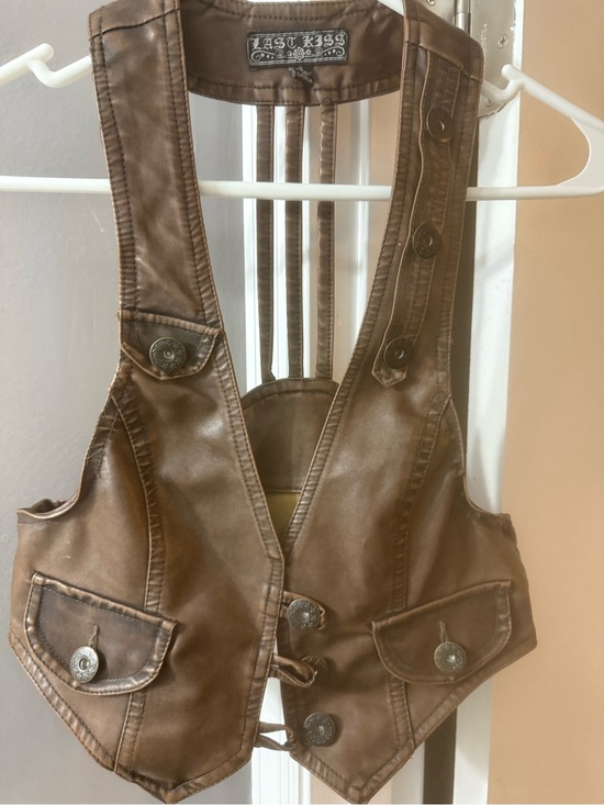 last kiss Jackets & Blazers - Last Kiss Brown Faux Leather Button-Front Vest